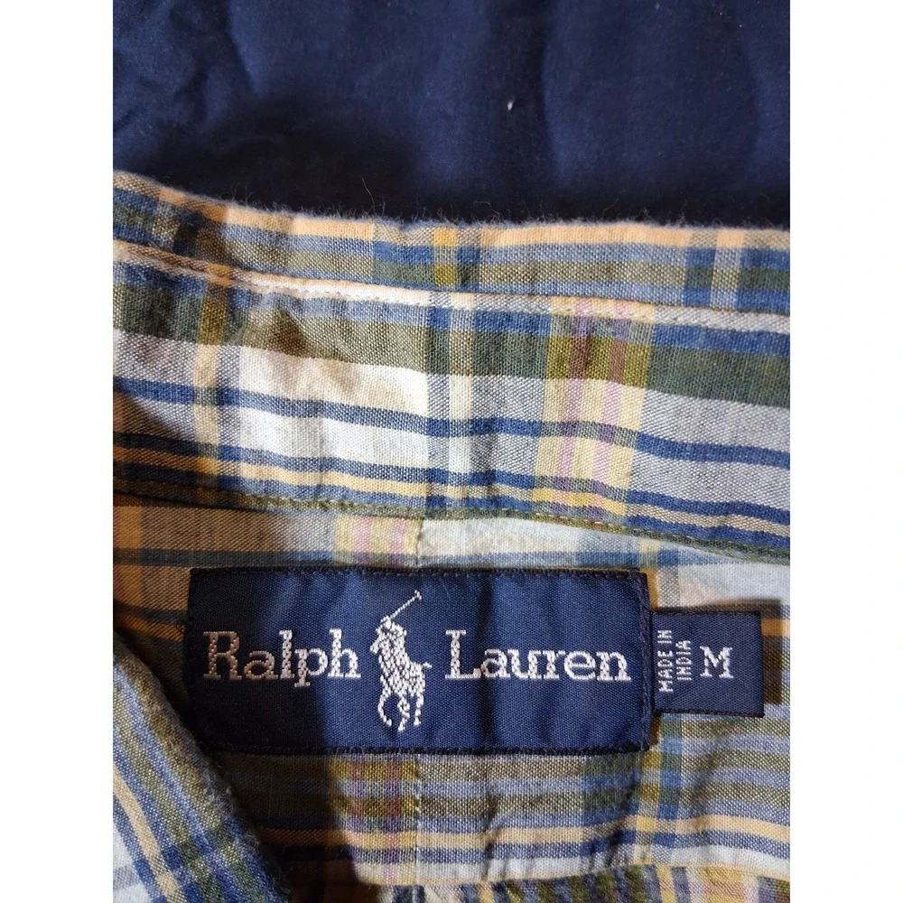 Polo Ralph Lauren Brown‎ Green Safari Plaid Short Sleeve Work Shirt Medium